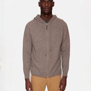 The Tile Club Blue & Cream Men's Leo Zip Cashmere Hoodie - Rocky Mountain - S